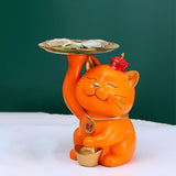 Maxbell Modern Cat Sculpture with Tray Crafts Home Decor Desk Sundries Storage Orange