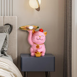 Maxbell Modern Cat Sculpture with Tray Crafts Home Decor Desk Sundries Storage Pink