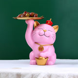 Maxbell Modern Cat Sculpture with Tray Crafts Home Decor Desk Sundries Storage Pink