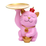 Maxbell Modern Cat Sculpture with Tray Crafts Home Decor Desk Sundries Storage Pink