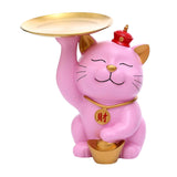 Maxbell Modern Cat Sculpture with Tray Crafts Home Decor Desk Sundries Storage Pink