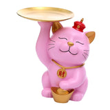 Maxbell Modern Cat Sculpture with Tray Crafts Home Decor Desk Sundries Storage Pink
