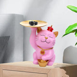 Maxbell Modern Cat Sculpture with Tray Crafts Home Decor Desk Sundries Storage Pink