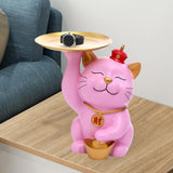 Maxbell Modern Cat Sculpture with Tray Crafts Home Decor Desk Sundries Storage Pink