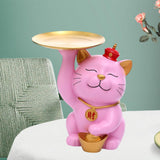 Maxbell Modern Cat Sculpture with Tray Crafts Home Decor Desk Sundries Storage Pink