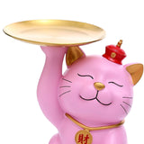 Maxbell Modern Cat Sculpture with Tray Crafts Home Decor Desk Sundries Storage Pink