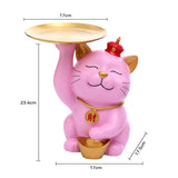 Maxbell Modern Cat Sculpture with Tray Crafts Home Decor Desk Sundries Storage Pink