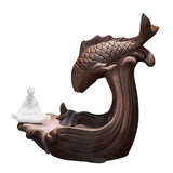 Maxbell Zen Backflow Incense Burner Censer Fish Statue for Office Living Room Study Seat