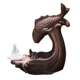 Maxbell Zen Backflow Incense Burner Censer Fish Statue for Office Living Room Study Seat