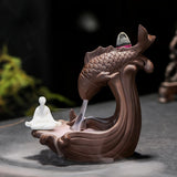 Maxbell Zen Backflow Incense Burner Censer Fish Statue for Office Living Room Study Seat