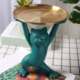Maxbell Resin Cat Figure with Tray Animal Crafts for Party Bar Bedroom Green