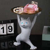 Maxbell Resin Cat Figure with Tray Animal Crafts for Party Bar Bedroom Green