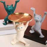 Maxbell Resin Cat Figure with Tray Animal Crafts for Party Bar Bedroom Green