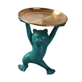 Maxbell Resin Cat Figure with Tray Animal Crafts for Party Bar Bedroom Green
