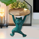 Maxbell Resin Cat Figure with Tray Animal Crafts for Party Bar Bedroom Green