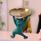 Maxbell Resin Cat Figure with Tray Animal Crafts for Party Bar Bedroom Green