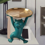 Maxbell Resin Cat Figure with Tray Animal Crafts for Party Bar Bedroom Green