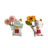 Maxbell Cat Holding Flower Statue Creative Vase for Home Decoration Pink Flower