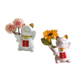 Maxbell Cat Holding Flower Statue Creative Vase for Home Decoration Pink Flower