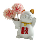 Maxbell Cat Holding Flower Statue Creative Vase for Home Decoration Pink Flower