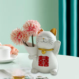 Maxbell Cat Holding Flower Statue Creative Vase for Home Decoration Pink Flower
