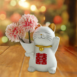 Maxbell Cat Holding Flower Statue Creative Vase for Home Decoration Pink Flower
