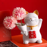 Maxbell Cat Holding Flower Statue Creative Vase for Home Decoration Pink Flower