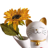 Maxbell Cat Holding Flower Statue Creative Vase for Home Decoration Yellow Flower