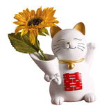 Maxbell Cat Holding Flower Statue Creative Vase for Home Decoration Yellow Flower