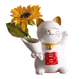 Maxbell Cat Holding Flower Statue Creative Vase for Home Decoration Yellow Flower