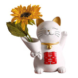 Maxbell Cat Holding Flower Statue Creative Vase for Home Decoration Yellow Flower