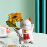Maxbell Cat Holding Flower Statue Creative Vase for Home Decoration Yellow Flower