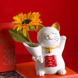 Maxbell Cat Holding Flower Statue Creative Vase for Home Decoration Yellow Flower