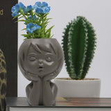Maxbell Modern Flower Vase Planters Flower Pot Wedding Kitchen Human Head Statues Gray