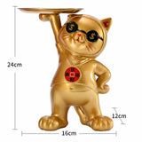 Maxbell Resin Cat Figure with Storage Tray for Home Bedroom Holiday Gifts Golden