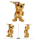 Maxbell Resin Cat Figure with Storage Tray for Home Bedroom Holiday Gifts Golden