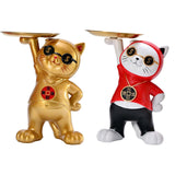 Maxbell Resin Cat Figure with Storage Tray for Home Bedroom Holiday Gifts Golden