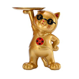 Maxbell Resin Cat Figure with Storage Tray for Home Bedroom Holiday Gifts Golden