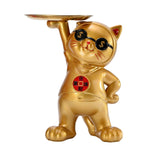 Maxbell Resin Cat Figure with Storage Tray for Home Bedroom Holiday Gifts Golden