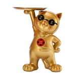 Maxbell Resin Cat Figure with Storage Tray for Home Bedroom Holiday Gifts Golden