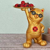 Maxbell Resin Cat Figure with Storage Tray for Home Bedroom Holiday Gifts Golden