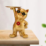 Maxbell Resin Cat Figure with Storage Tray for Home Bedroom Holiday Gifts Golden