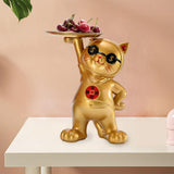 Maxbell Resin Cat Figure with Storage Tray for Home Bedroom Holiday Gifts Golden