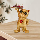 Maxbell Resin Cat Figure with Storage Tray for Home Bedroom Holiday Gifts Golden