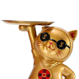 Maxbell Resin Cat Figure with Storage Tray for Home Bedroom Holiday Gifts Golden
