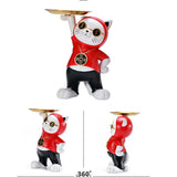 Maxbell Resin Cat Figure with Storage Tray for Home Bedroom Holiday Gifts Red