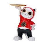 Maxbell Resin Cat Figure with Storage Tray for Home Bedroom Holiday Gifts Red