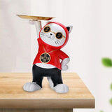 Maxbell Resin Cat Figure with Storage Tray for Home Bedroom Holiday Gifts Red