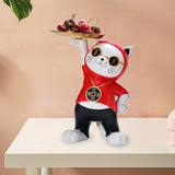 Maxbell Resin Cat Figure with Storage Tray for Home Bedroom Holiday Gifts Red