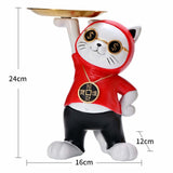 Maxbell Resin Cat Figure with Storage Tray for Home Bedroom Holiday Gifts Red